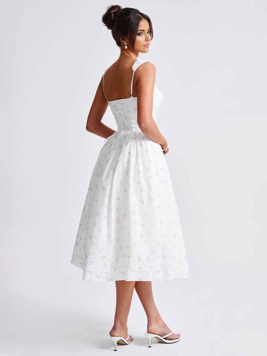 Floral Print Sweetheart Neckline A-line Midi Dress For Summer 2026