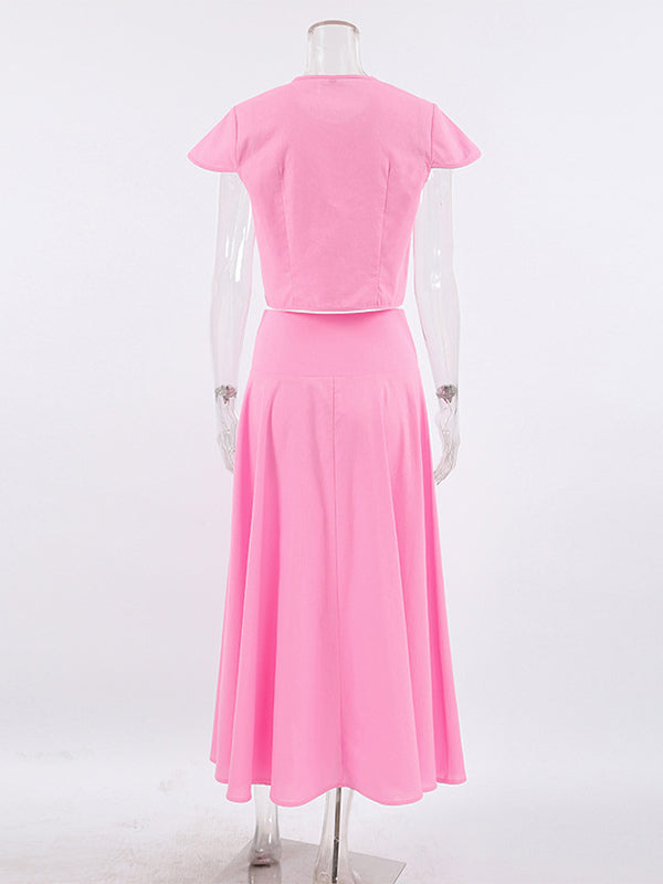 Pink Crop Top And High-Waist Long Skirt Two Piece Co-ord Set For Summer 2026