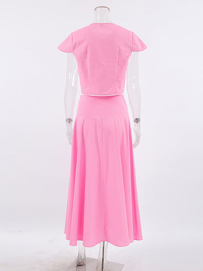 Pink Crop Top And High-Waist Long Skirt Two Piece Co-ord Set For Summer 2026