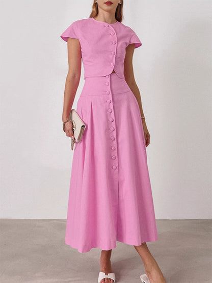 Pink Crop Top And High-Waist Long Skirt Two Piece Co-ord Set For Summer 2026