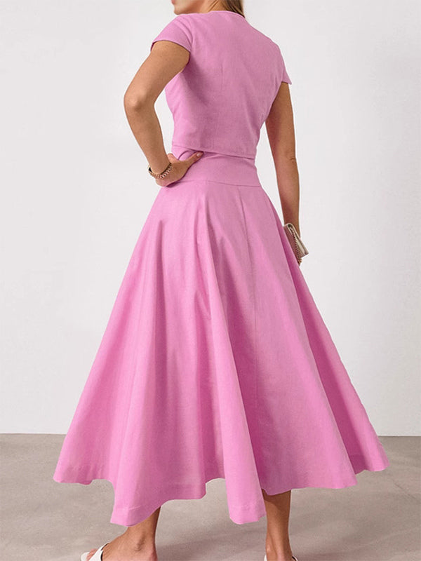 Pink Crop Top And High-Waist Long Skirt Two Piece Co-ord Set For Summer 2026