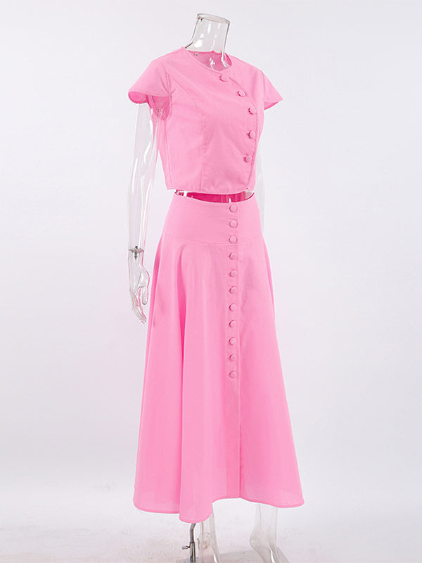 Pink Crop Top And High-Waist Long Skirt Two Piece Co-ord Set For Summer 2026