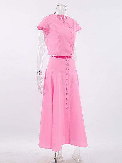 Pink Crop Top And High-Waist Long Skirt Two Piece Co-ord Set For Summer 2026