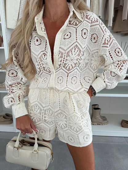 Long Sleeve Shirt And Lace Shorts 2 Piece Co-ord Set 2026