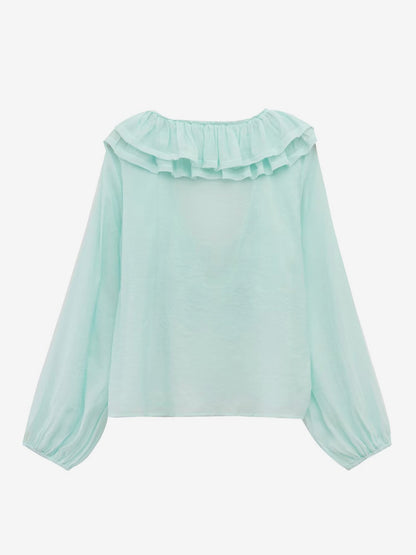 Ruffled Long Sleeve V-neck Blouse For Spring 2026