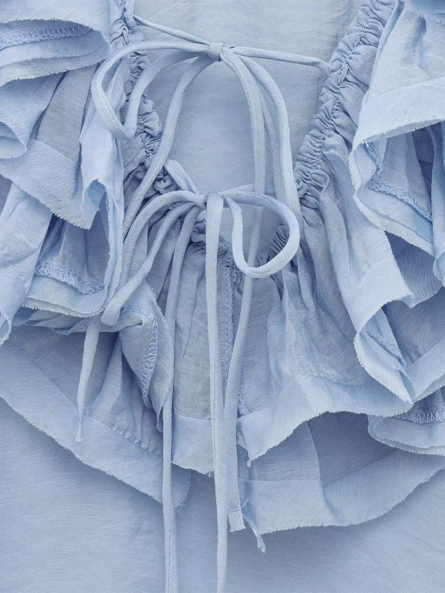 Ruffled Long Sleeve V-neck Blouse For Spring 2026
