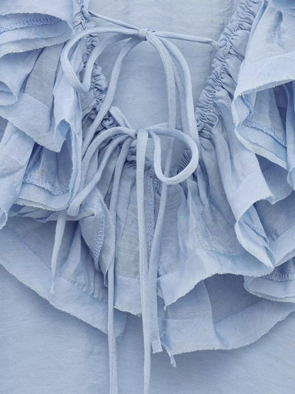 Ruffled Long Sleeve V-neck Blouse For Spring 2026