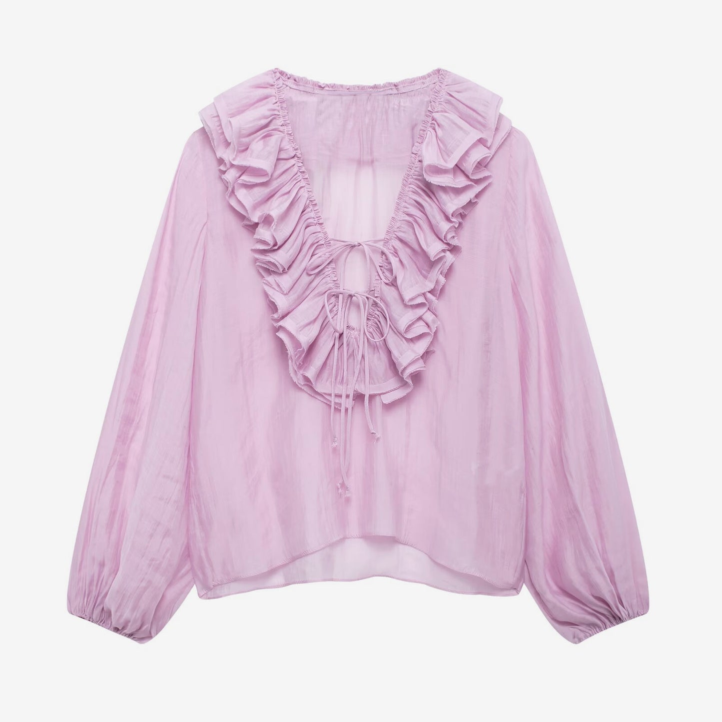 Ruffled Long Sleeve V-neck Blouse For Spring 2026