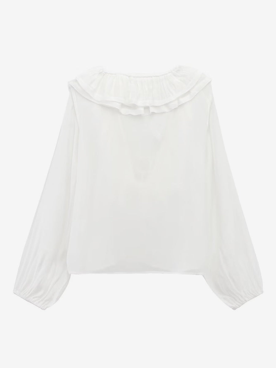 Ruffled Long Sleeve V-neck Blouse For Spring 2026