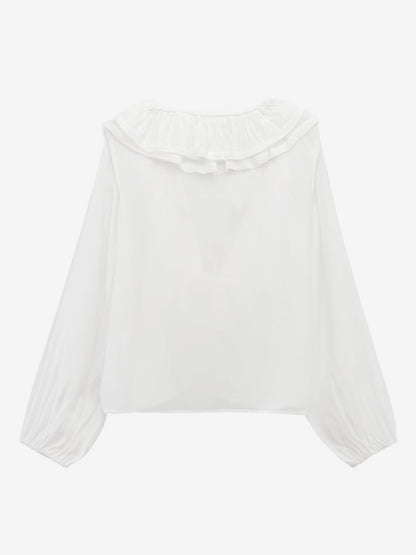 Ruffled Long Sleeve V-neck Blouse For Spring 2026