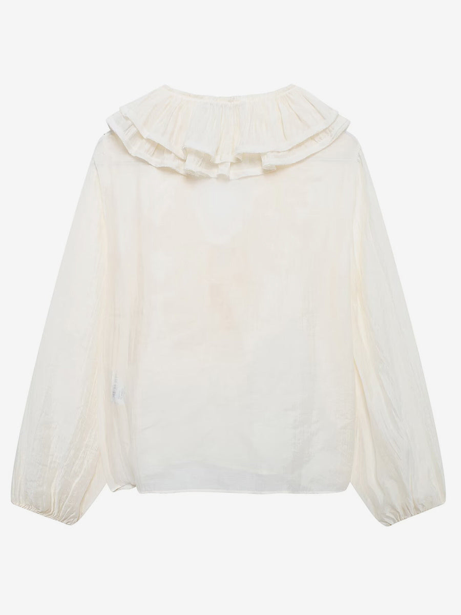 Ruffled Long Sleeve V-neck Blouse For Spring 2026