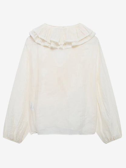 Ruffled Long Sleeve V-neck Blouse For Spring 2026
