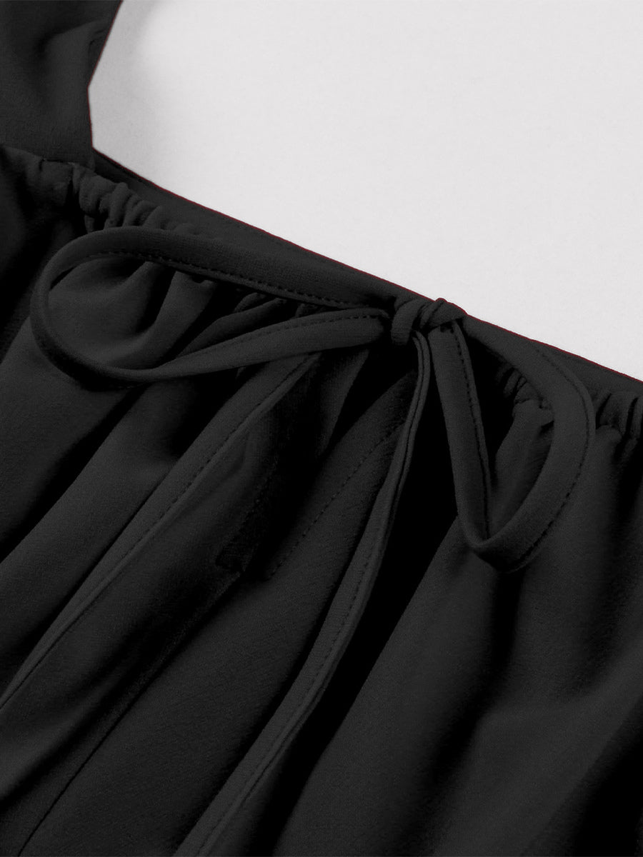 Vintage Square-Neck Midi Dress In Black For Summer 2026