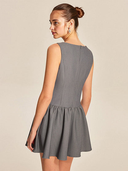 Sleeveless Pleated Mini Dress With Button-Front In Grey For Summer 2026