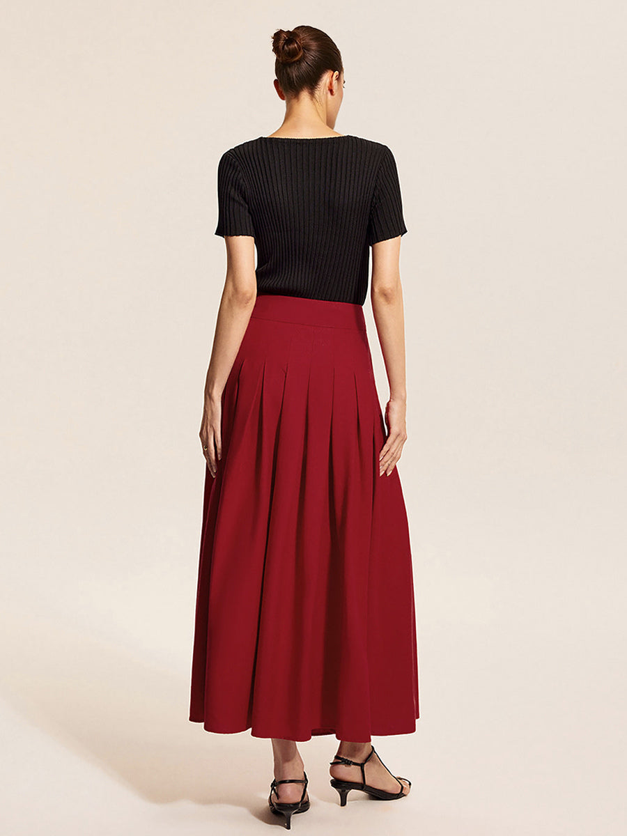 Square Neck Vest Top And Long Slit Skirt Two Piece Set In Red For Summer 2026