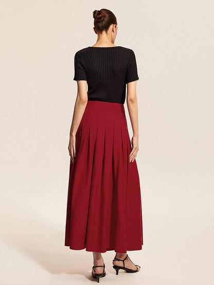 Square Neck Vest Top And Long Slit Skirt Two Piece Set In Red For Summer 2026