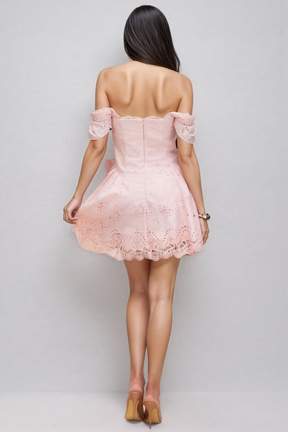 Rosella Embroidered Lace Off Shoulder Mini Dress