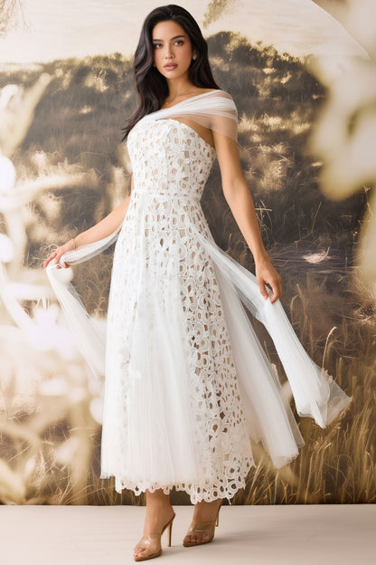 Penelope Off Shoulder Lace Embroidery Maxi Dress