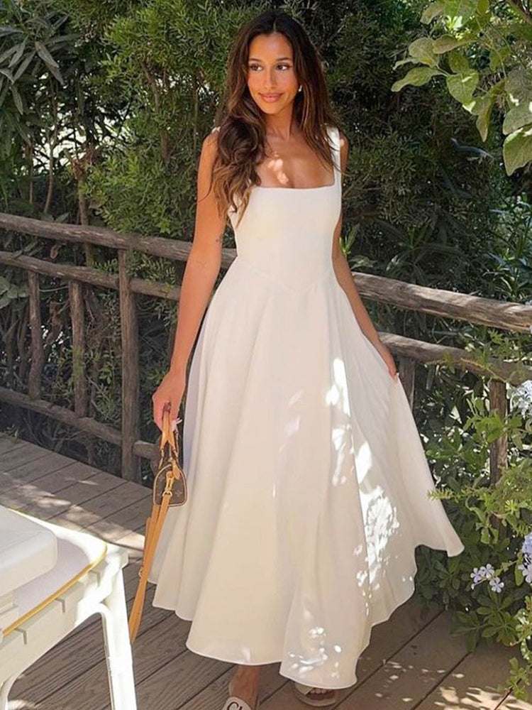 Square Neck Sleeveless A-line Maxi Dress For Summer 2026