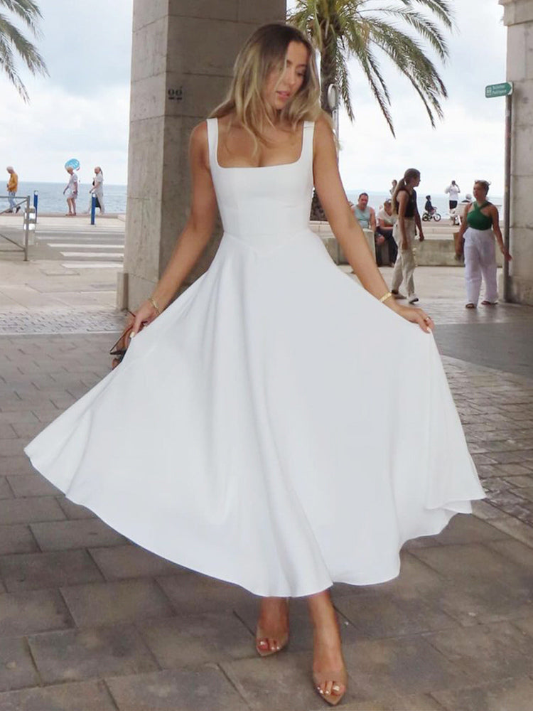Square Neck Sleeveless A-line Maxi Dress For Summer 2026