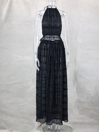 Textured Halter Neck Crop Top And Long Skirt 2 Piece Co-ord Set For Beach 2026