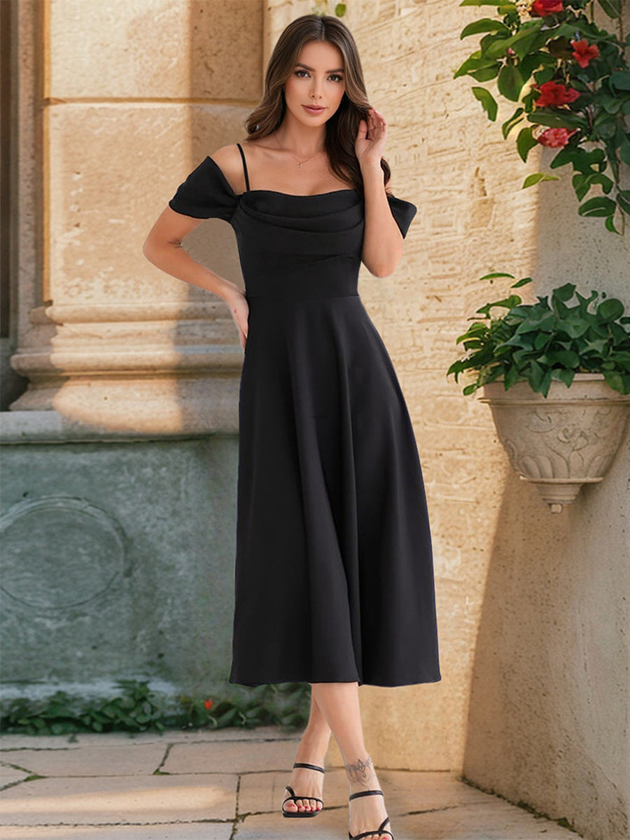 Midi Slip Dress With Off-Shoulder And A-line Silhouette For Summer Party 2026
