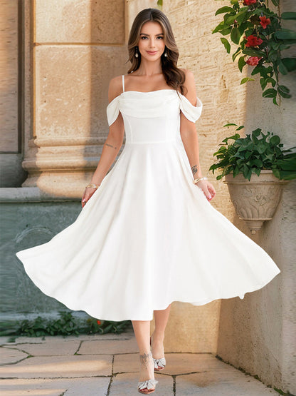 Midi Slip Dress With Off-Shoulder And A-line Silhouette For Summer Party 2026