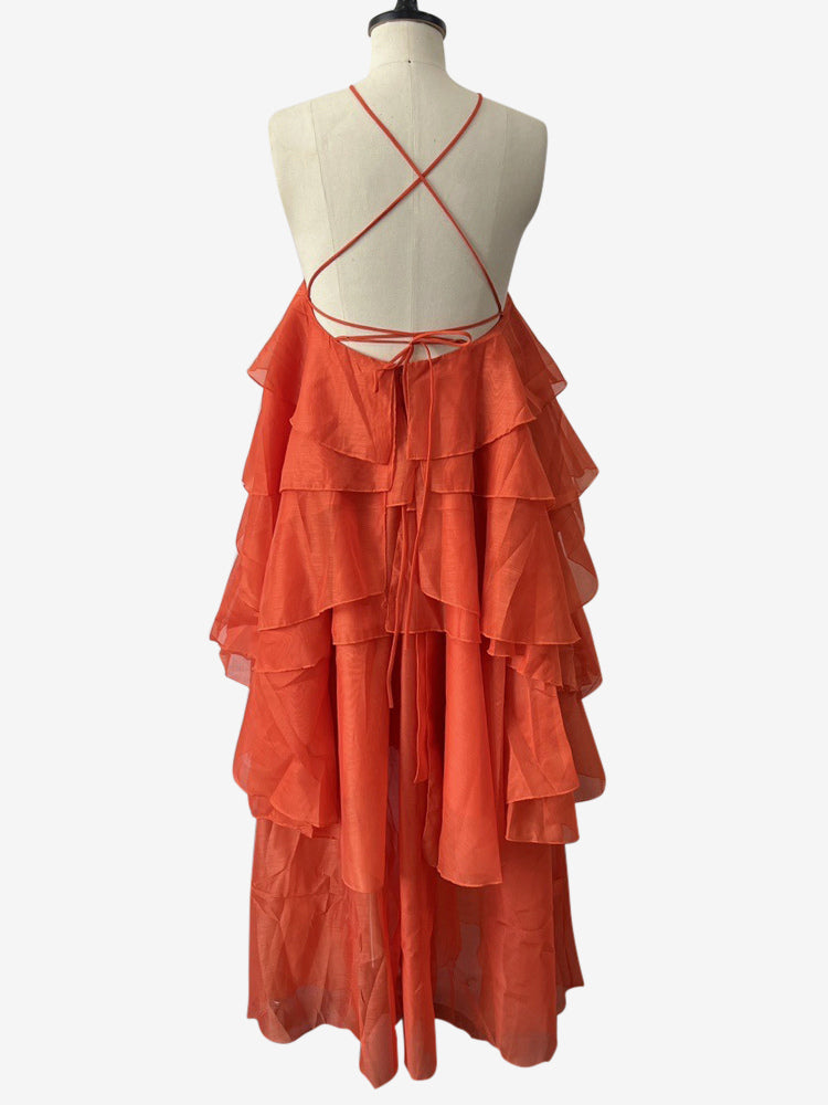 Tiered Maxi Dress With Floral Accents And Open Back For Summer Events 2026