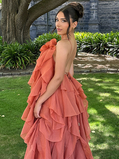 Tiered Maxi Dress With Floral Accents And Open Back For Summer Events 2026