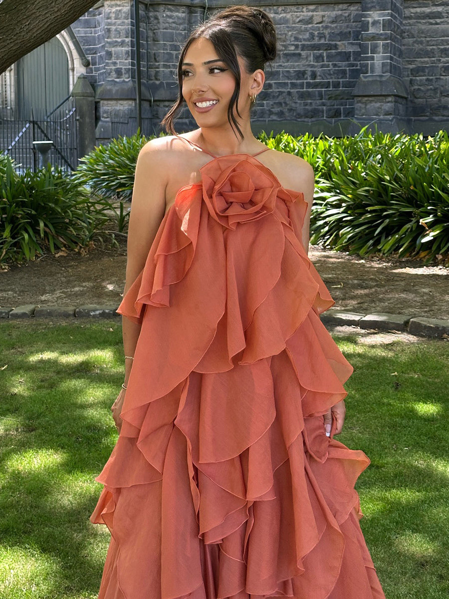 Tiered Maxi Dress With Floral Accents And Open Back For Summer Events 2026