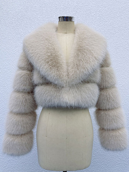 Faux Fur Crop Jacket With Layered Sleeves And Lapel Design For Winter 2026