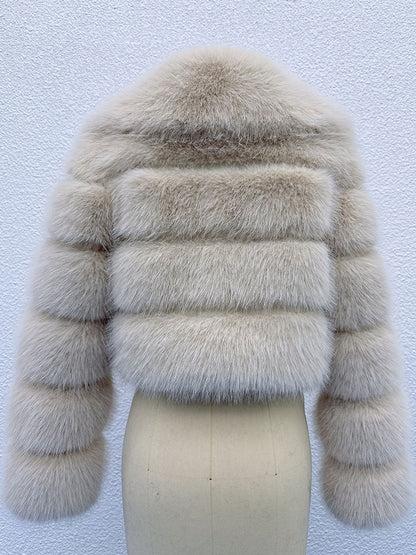 Faux Fur Crop Jacket With Layered Sleeves And Lapel Design For Winter 2026