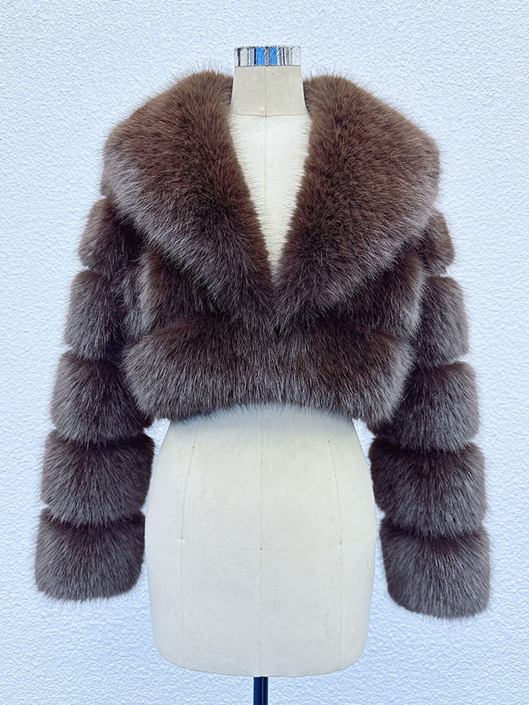 Faux Fur Crop Jacket With Layered Sleeves And Lapel Design For Winter 2026