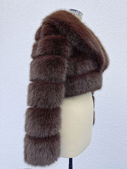 Faux Fur Crop Jacket With Layered Sleeves And Lapel Design For Winter 2026