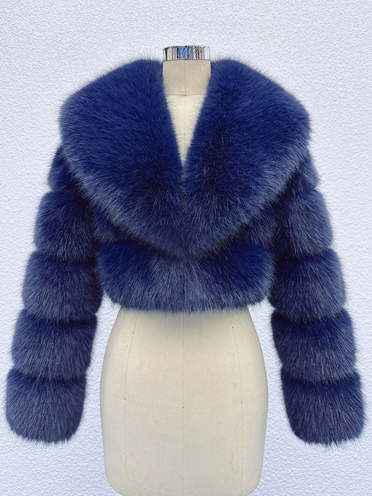 Faux Fur Crop Jacket With Layered Sleeves And Lapel Design For Winter 2026