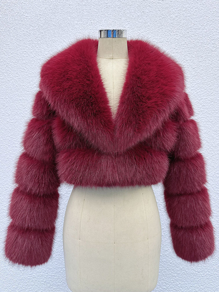 Faux Fur Crop Jacket With Layered Sleeves And Lapel Design For Winter 2026