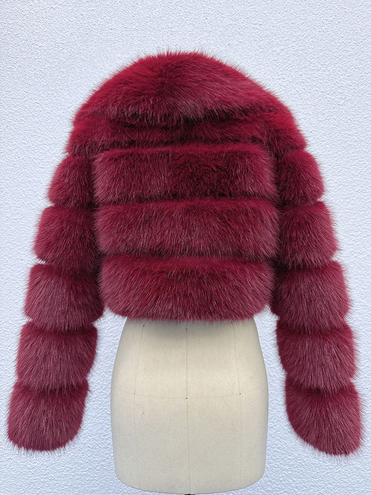 Faux Fur Crop Jacket With Layered Sleeves And Lapel Design For Winter 2026
