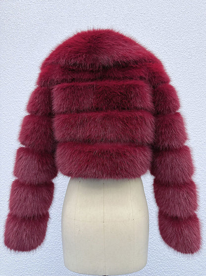 Faux Fur Crop Jacket With Layered Sleeves And Lapel Design For Winter 2026