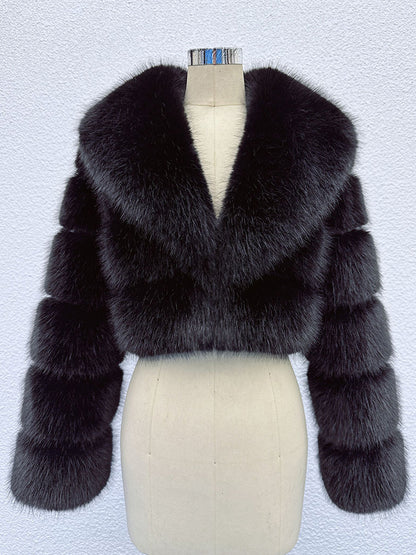 Faux Fur Crop Jacket With Layered Sleeves And Lapel Design For Winter 2026