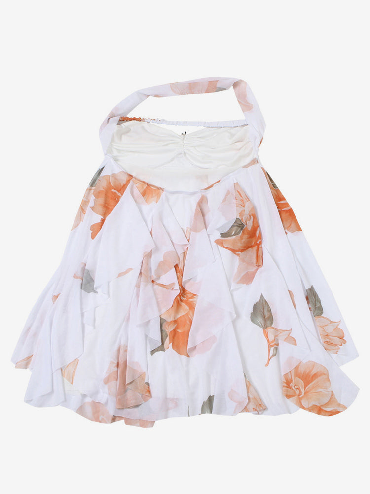 Starfish Halter Neck Mini Dress for Women - Fairycore Ruched Ruffle Hem Chiffon Flowy Party Dress - Summer Beach 2026