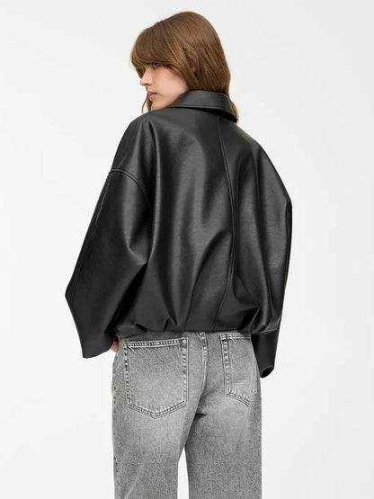 Oversized Faux Leather Bomber Jacket With Belt For Autumn 2026