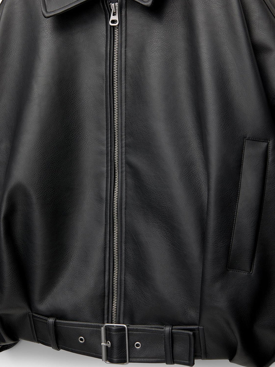 Oversized Faux Leather Bomber Jacket With Belt For Autumn 2026