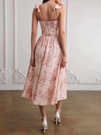 Sleeveless Floral Midi Dress With Sweetheart Neck And High Slit For Summer 2026