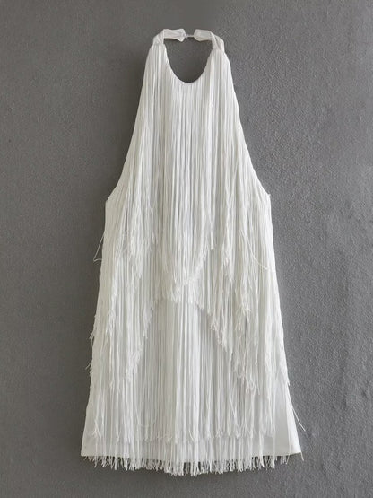 Tassel Fringe Mini Dress With Open Back And Halter Neckline For Party 2026