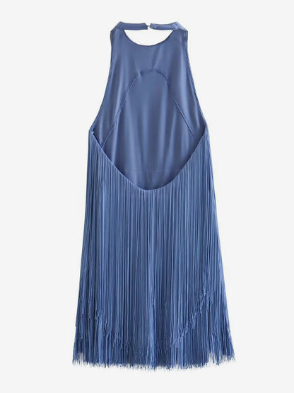 Tassel Fringe Mini Dress With Open Back And Halter Neckline For Party 2026