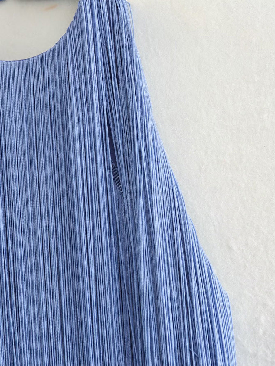 Tassel Fringe Mini Dress With Open Back And Halter Neckline For Party 2026