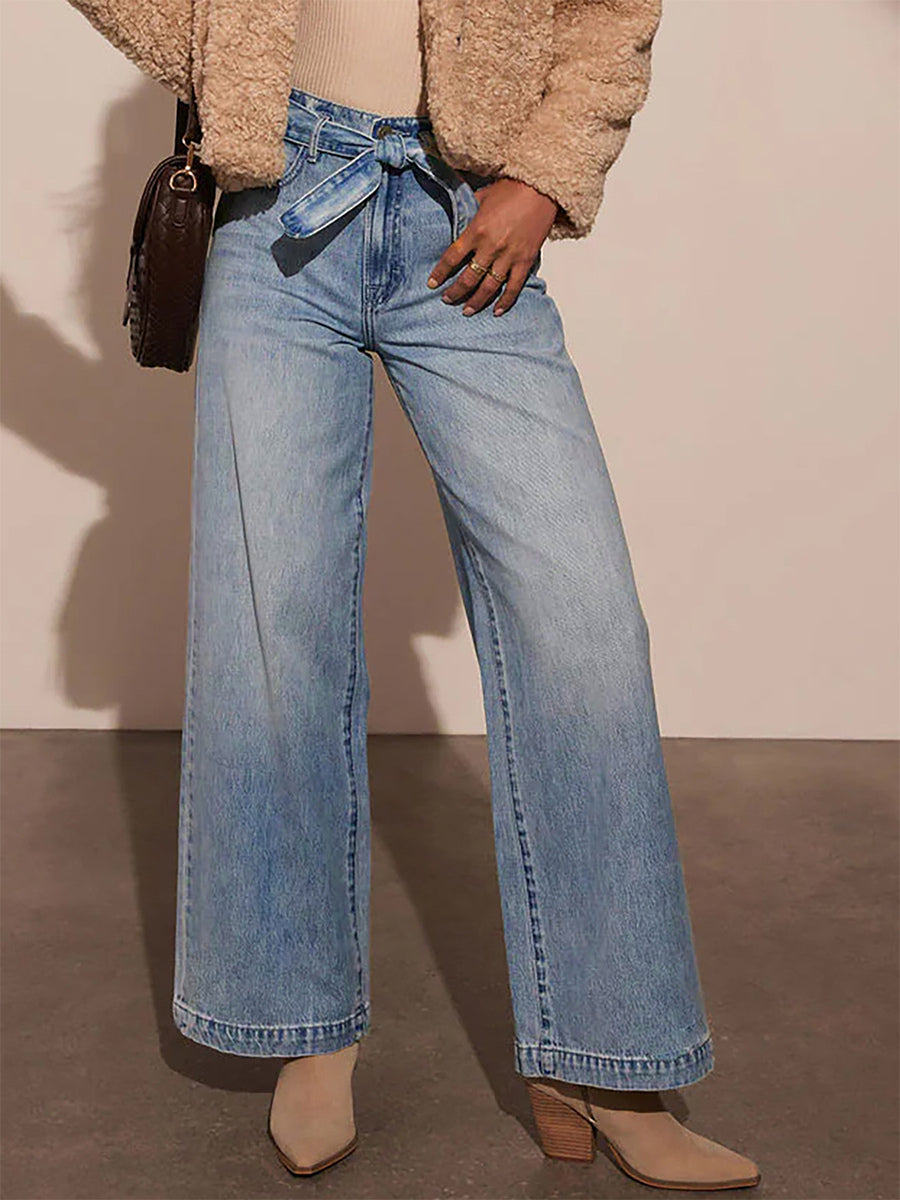 Wide Leg Jeans With Bow Belt In Blue For Autumn 2026