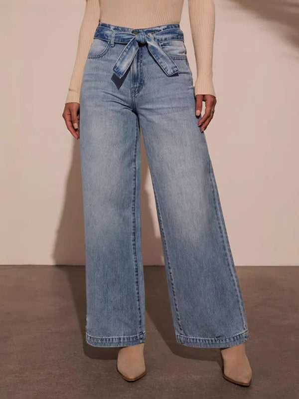 Wide Leg Jeans With Bow Belt In Blue For Autumn 2026