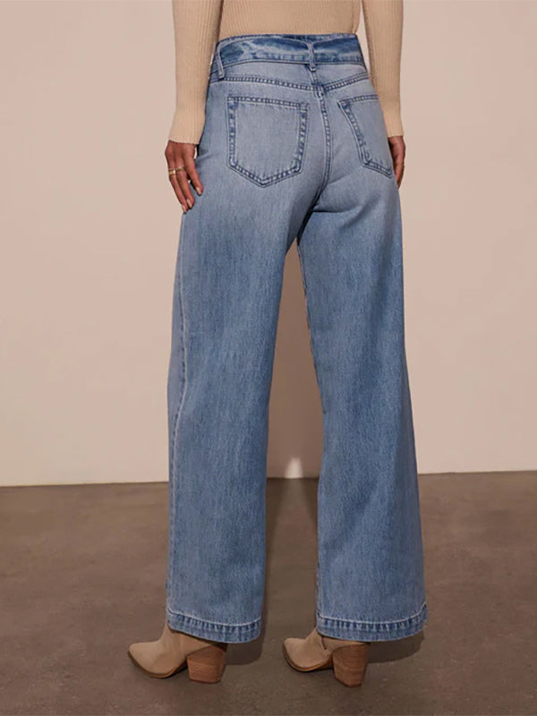 Wide Leg Jeans With Bow Belt In Blue For Autumn 2026