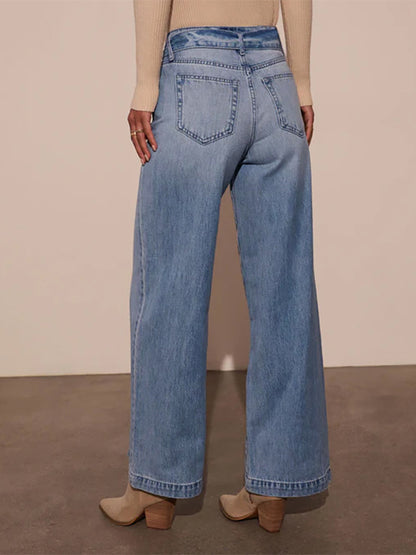 Wide Leg Jeans With Bow Belt In Blue For Autumn 2026